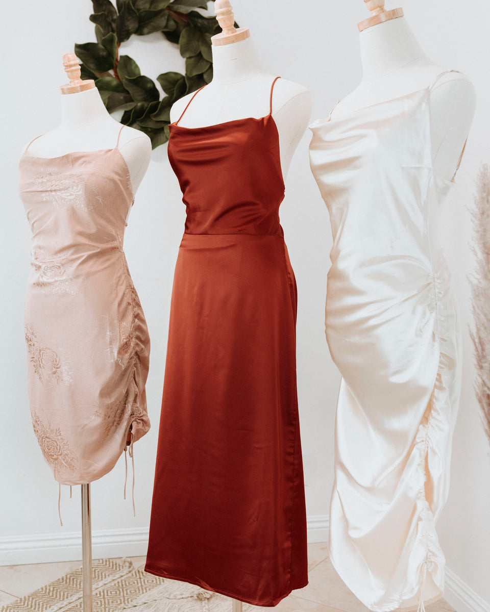 rust satin dress midi Rust Midi Satin Dress – Jireh Clothing