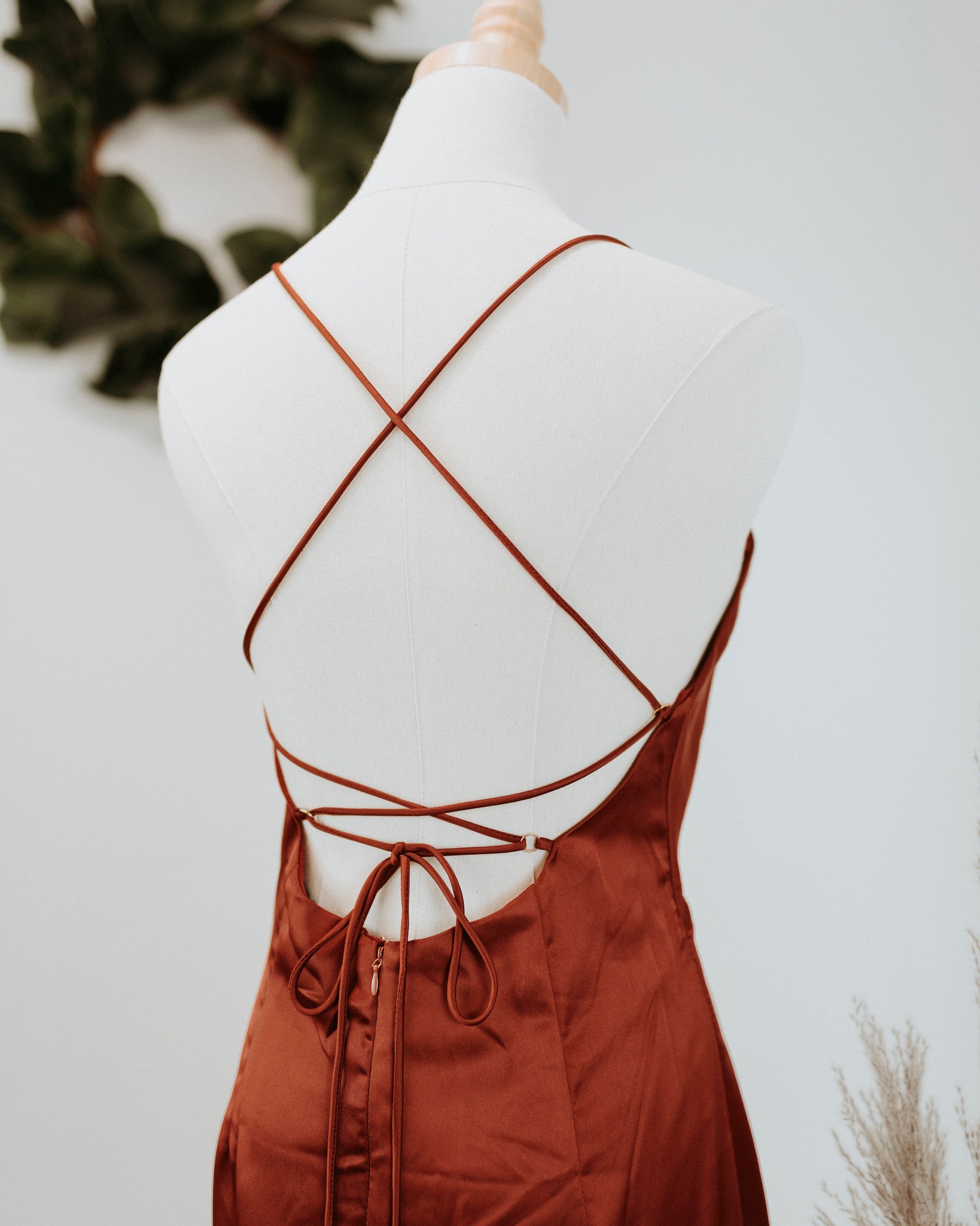 Rust Midi Satin Dress  Jireh Clothing